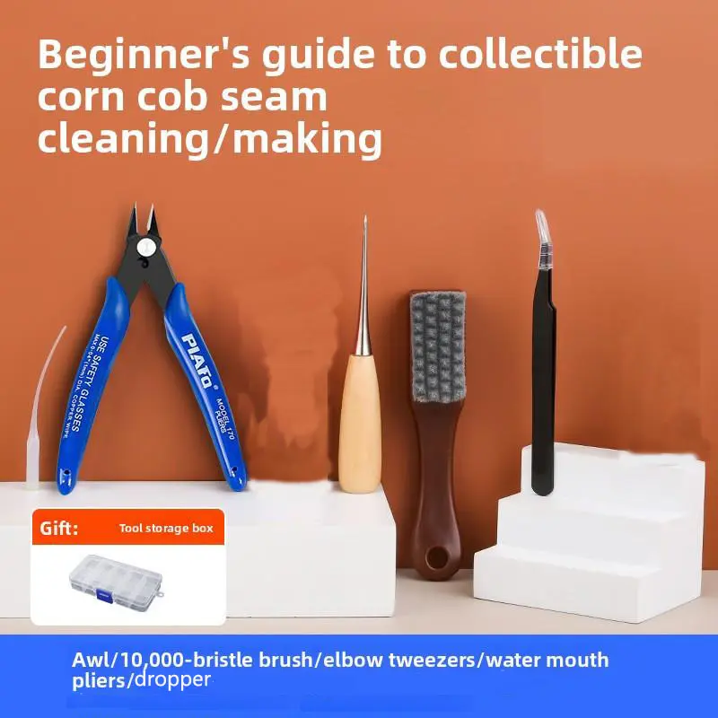 Beginner Corn Craft Tool Kit for DIY Grain Shaping & Flower Making - Precision Accessories with Reinforcement Glue, Awl, 10,000-Bristle Brush, Elbow Tweezers, Water Mouth Pliers/Dropper & Plastic Organizer Box, Beginners, Grain Crafting, Precision Tools,,
