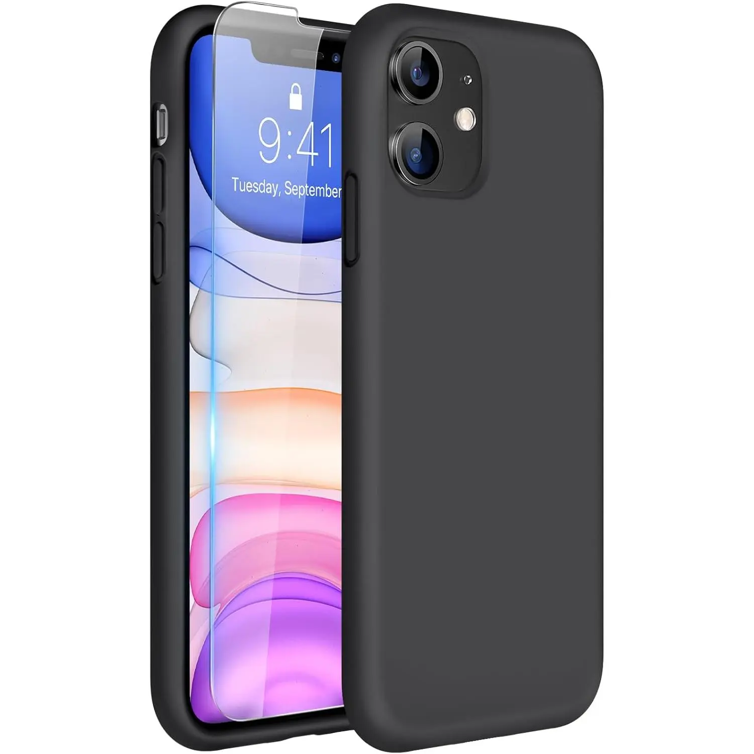 Designed for iPhone 11 Phone Case & iPhone XR Case, with Screen Protector, Liquid Silicone Gel Rubber Drop Protection Shockproof Cover Phone Case for iPhone 11/XR, BlackGift.