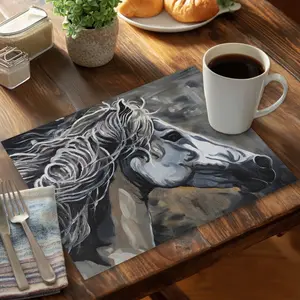 360 stand Rectangular Aesthetic Polyester Placemat - 14x18 in, Rustic Wild Horse Design, Indoor Kitchen Decorative Placemat, Table Protector, Farm Animal Home Decor (CPPM14188NOA57), Tableware, Coasters For Table