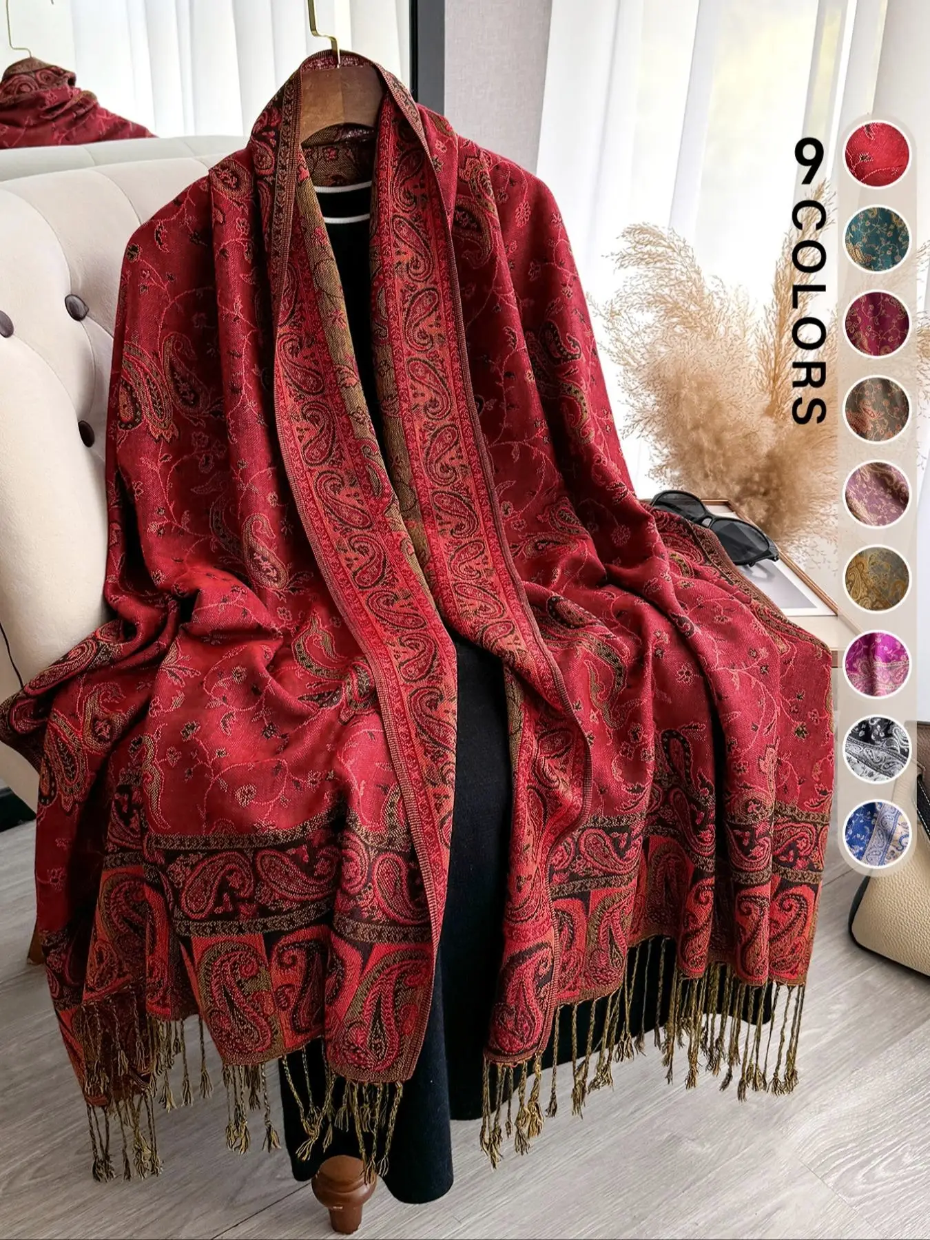 Boho Style Paisley Print Long Scarf, Casual Versatile Tassel Decor Shawl for Women, Fashion Accessories for Daily Wear