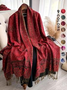 boho style paisley print long scarf, casual versatile tassel decor shawl for women, fashion accessories for daily wear