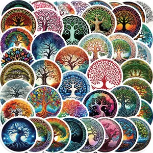 Tree Of Life Series Graffiti Sticker, 50pcs/set Waterproof Self Adhesive Decor Paper, Decor Sticker for Gift Greeting Card Water Bottle Laptop Phone