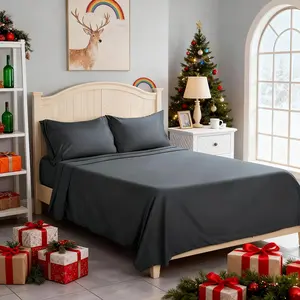 4pcs Solid Color Ultra-comfortable Bed Sheets Set, Sanded & Wear-Resistant Sheet Set, Machine-Washable All-Season Essential Christmas Sheets Set, Christmas Bedroom Decor, Holiday Bed Set, Christmas Comforter Set(1 Flat, 1 Fitted, 2 Pillowcases)