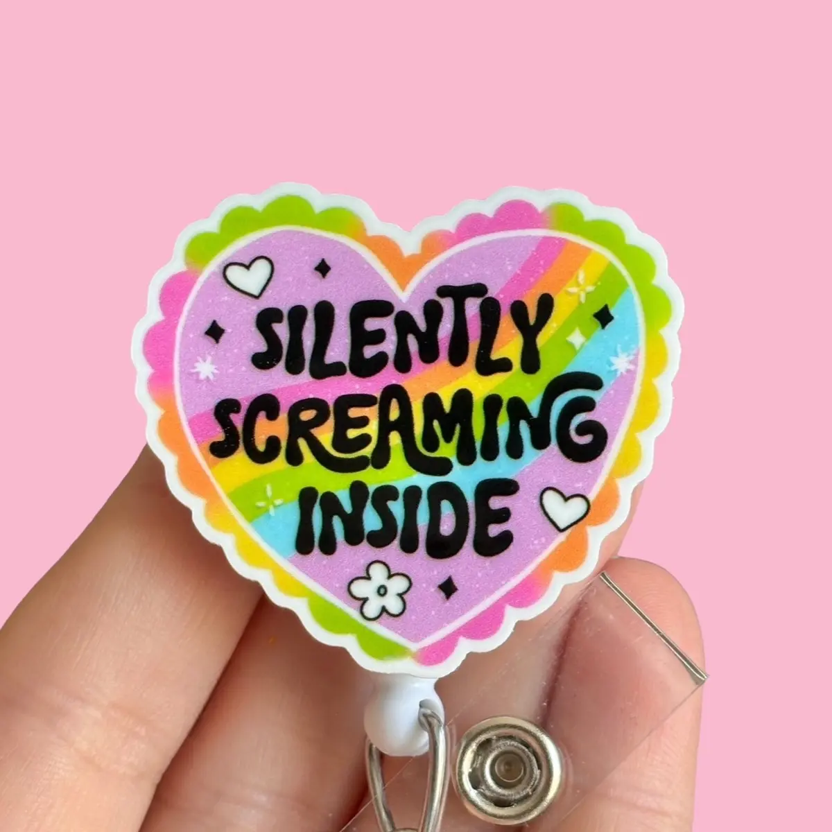 Glitter My Badge Funny silently screaming badge reel for nurses and hospital workers. Badge clip Badge pull - Retractable swivel clip with a 360 rotation. Great gift for coworker.