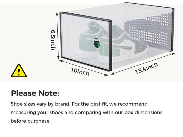 Clear Shoe Storage Boxes, 12-Pack Plastic Stackable Shoe Containers with Lids, Display Sneaker Case Organizer for Closet, Under Bed, Entryway,Black (Fit Size 9)