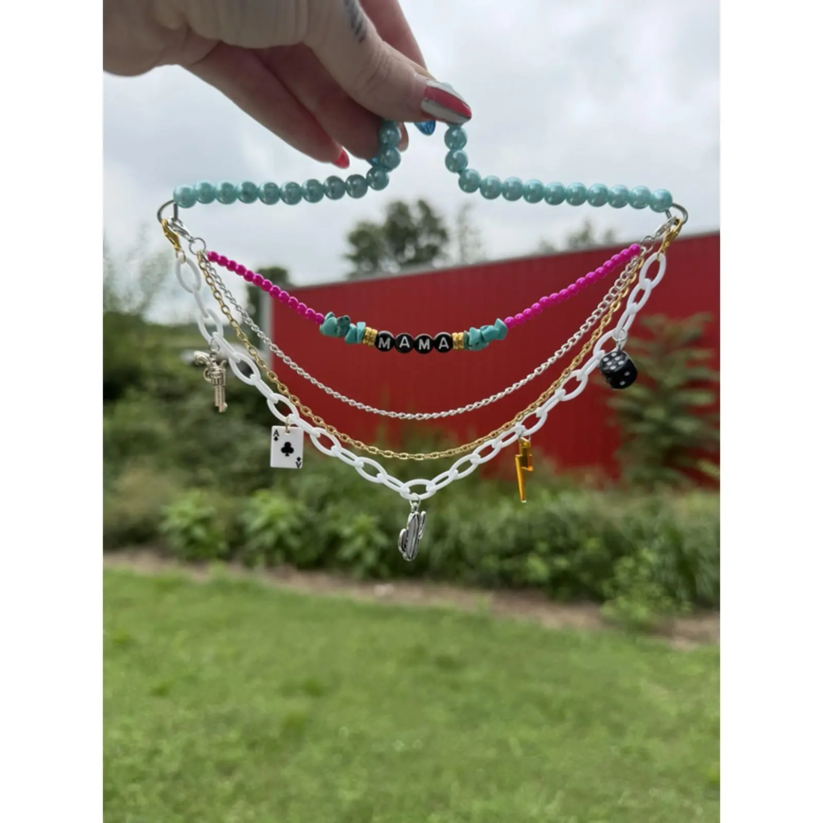 Mama Turquoise Western Pink Car Charm Hanger with Beaded Design and Colorful Charms