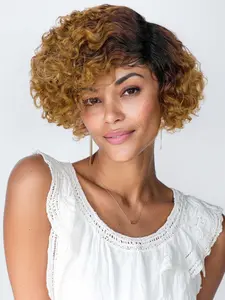 Full Machine Made Wig 6 Inch Bob T1B/30 & 1B Real Human Hair Short Curly No Lace Wig for Women Easy to Wear Curly Bob Wigs
