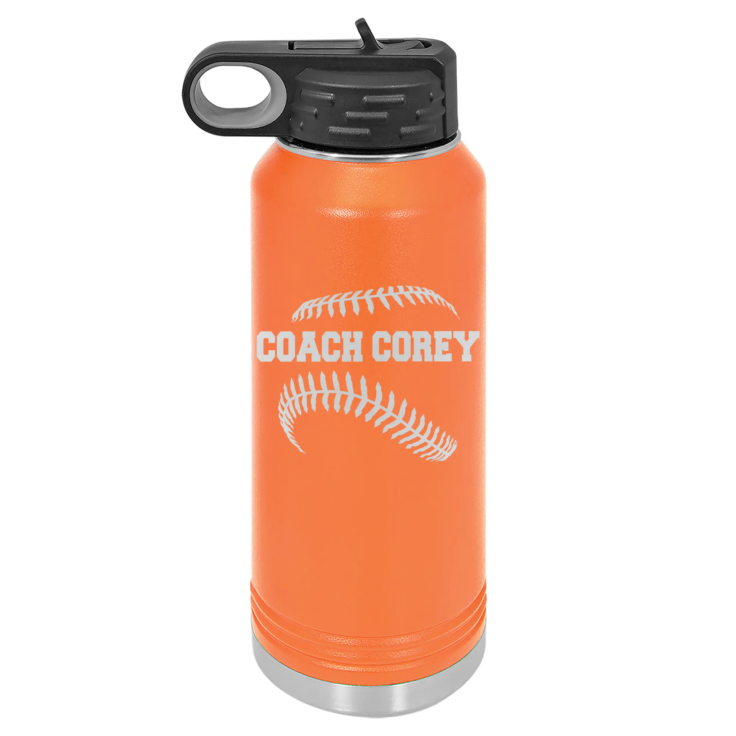 Personalized Baseball Coach, Baseball Player and Team Gift Laser Engraved 32 oz. Stainless Steel Bottle 13 Colors Available