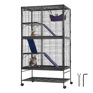 VEVOR 64.6 Rolling Metal Ferret Cage, Large 4-Tier Critter Nation Cage, Small Animal Cage with Ramps Tray, Easy to Set up for Pet Rats, Hamster, Guinea Pig, Chinchilla, Squirrel, Hedgehogs, Bunny