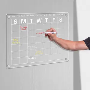 Acrylic Magnetic Calendar for Fridge, 1 Count Clear Monthly Planner with 5 Counts Dry Erase Pen & 1 Count Cloth, Home and Office Decor