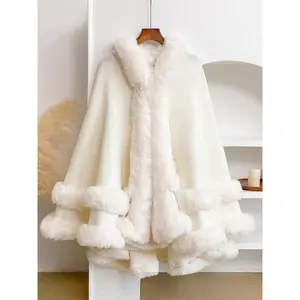 Luxury Faux Fur Hooded Cape Shawl, Warm and Comfortable for Air-Conditioned Rooms, Ideal for Daily Wear at Home and Parties(Raincoats)(Sheets)