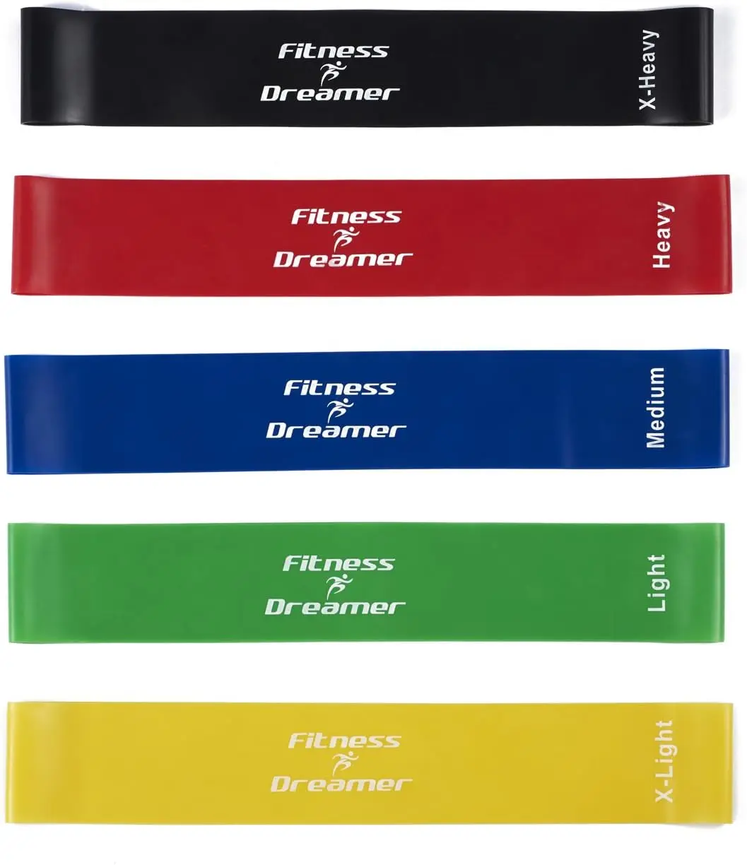 Fitness Dreamer Resistance Bands, Exercise Bands for Booty, Crossfit, Stretching, Strength Training, Physical Therapy, Home Fitness, Workout Bands,Set of 5, 12" x 2", Black, Red, Blue, Yellow, Green