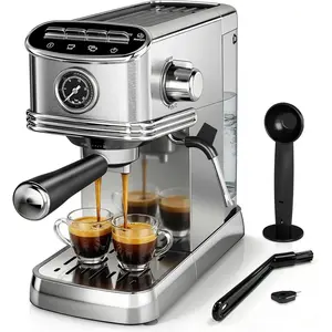 Espresso Machine with Milk Frother, 20 Bar Compact Espresso Maker with 45 OZ Removable Tank, Stainless Steel Coffee Machine for Home, Office, Latte, Cappuccino Silver