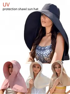 Large Shawl Sun Hat, Full Face Coverage, Foldable Neck Protection, Summer Travel, Casual Daily Wear, Unisex