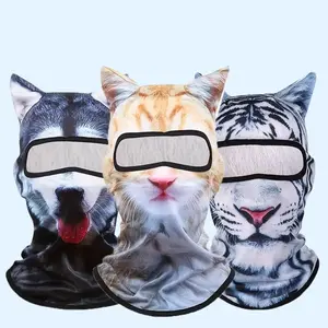 3PCS 3D Animal Balaclava Face Mask Cat Full Face Mask with Ears for Music Festivals Raves Ski Halloween Party Sun Protection Breathable Lightweight Polyester Ice Silk Fabric