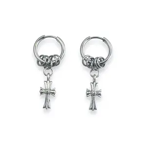 Cross Dangle Drop Earrings for Men Women Streetwear Unisex Hip Hop Style