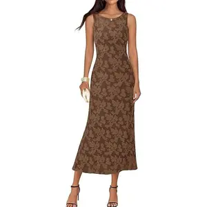 MEROKEETY Womens 2026 Summer Floral Maxi Dress Spring Sleeveless Tie Waist Elegant Wedding Guest Vacation Long Dresses