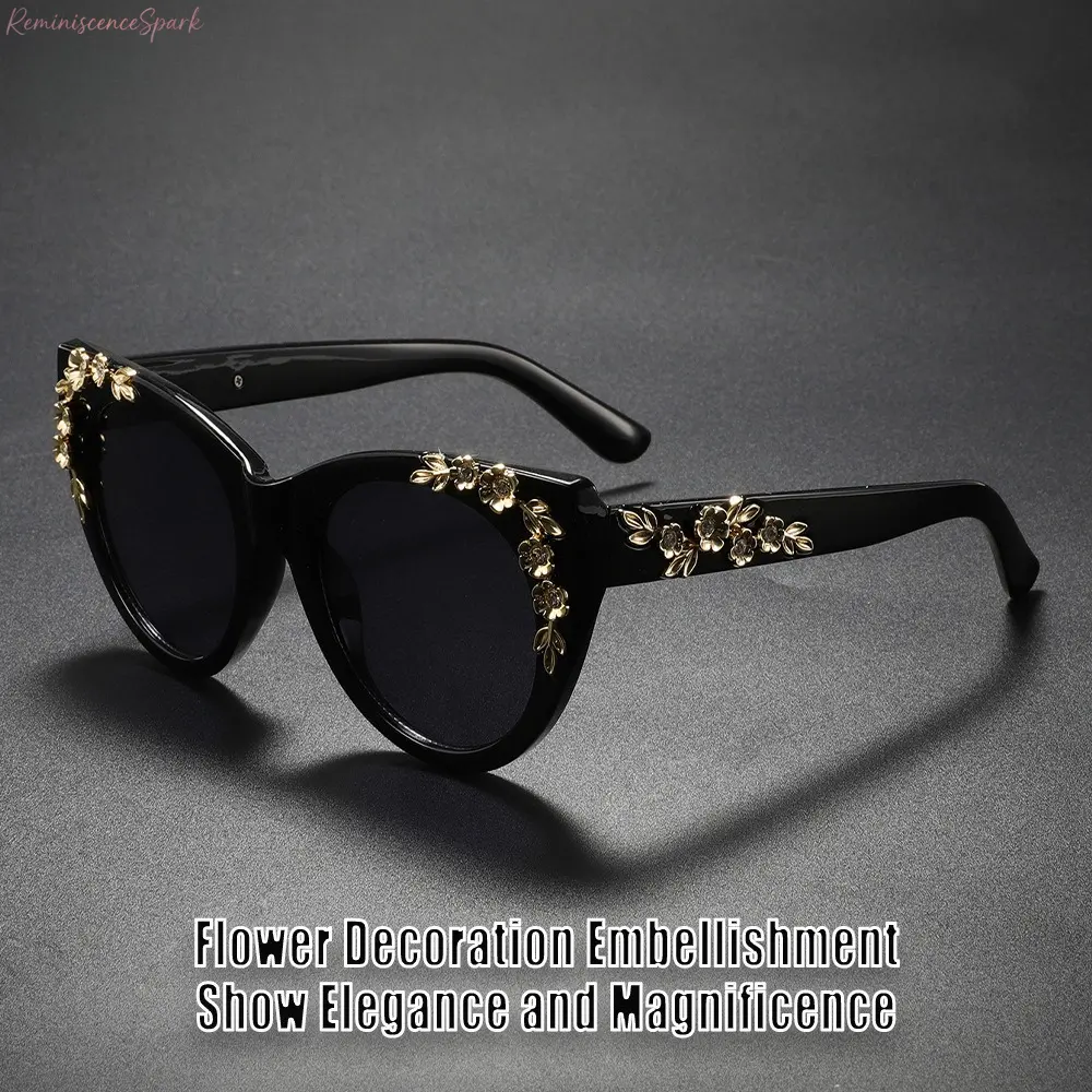 Women's Trendy Casual Sunglasses - UV400 Sports Eyewear with Floral Rhinestone Embellishment, Anti-Blue Light Lenses, for Streetwear & Special Occasions
