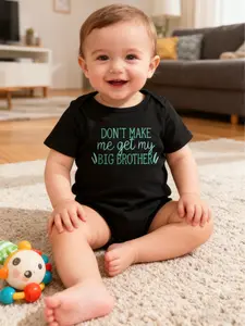 Baby Boys Girls Clothing Newborn Letter Print Short Sleeve Shorts Onesie, Comfortable Infant, Perfect for Daily Wear, Infant Toddler Clothes