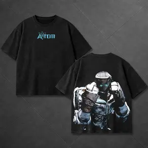 Retro Atom Real Steel Double Printed Unisex Oversize Acid Washed Cotton Tee Shirt - Real Steel Movie Sci-Fi Movies Sport Movies Series Graphic Design Unisex Top Streetwear Clothes