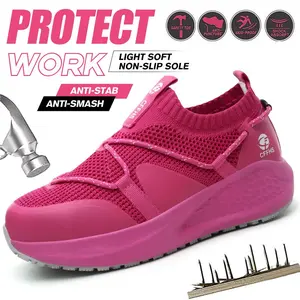 Women's Non Slip Work Shoes with Steel Toe Protection, Puncture Resistant, Lightweight & Breathable Safety Sneakers for Nurses and Servers Standing All Day