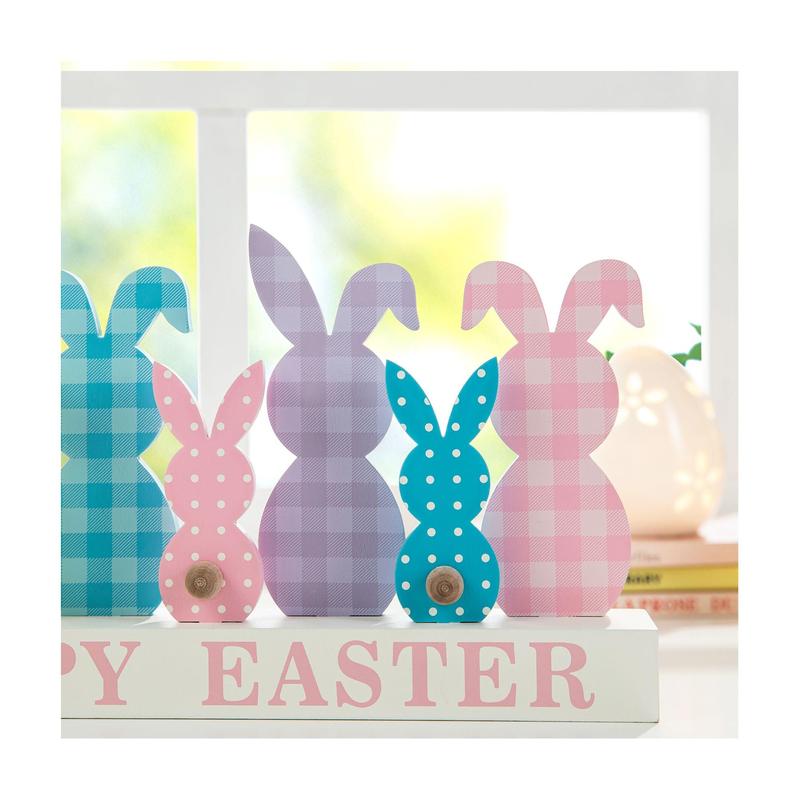 Glitzhome 11.75" Wooden Happy Easter Bunny Family Table Decor