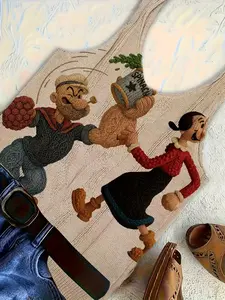 Women's Fashion Off-Shoulder Cartoon Character Print Knit Vest, Elegant All over Print, Young Style, Fitted Design, St001