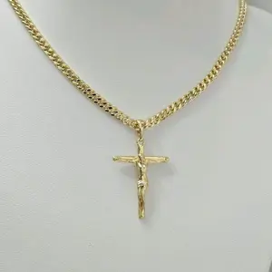 Gold Chain 3mm 19.5 Inches with Crucifix Pendant High-Quality Water-Resistant Daily Wear Jewelry