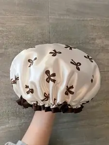 Women's Waterproof Reusable Bow Pattern Shower Cap, Elastic Hair Cover, Bathroom Home Kitchen Use, Summer Back-To-School Decor, Bathroom Accessory