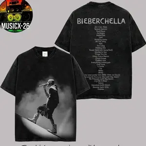 [X-26] BIEBERCHELLA Week 2 Tracklist #2 High-quality Acid Washed Cotton T-Shirt, Beliebers Shirt Hip-Hop Shirt, Coachella Festival Merch, Gift For Music Fan Graphic Tee 7IY
