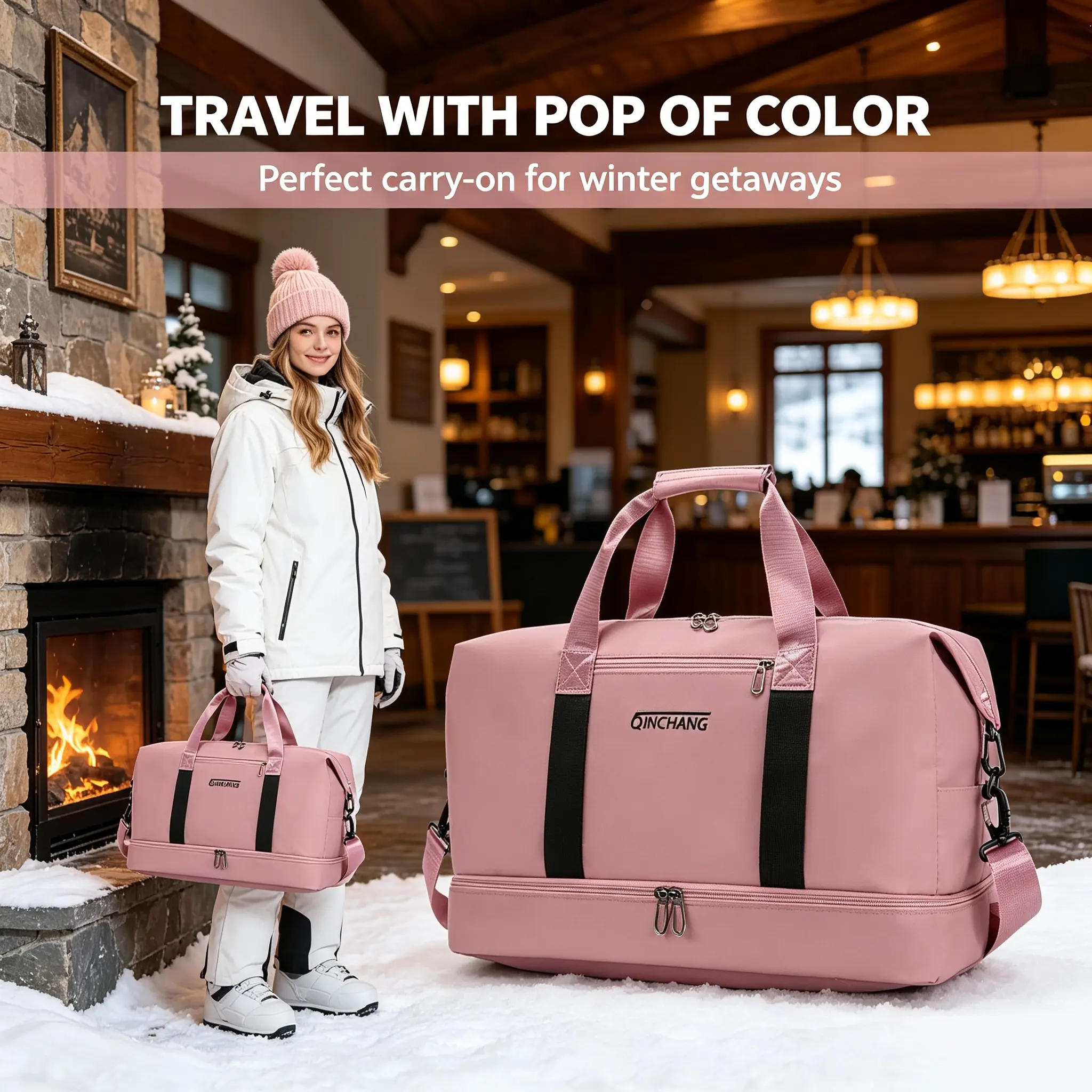 Weekender Travel Bag for Women Men, Large Carry On Duffel Bag with Shoe Compartment, Waterproof Overnight Gym Duffle Bag for Weekend Getaway