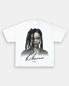 RIHANNA TEE Cotton Crew Neck V-Neck Slim-fitting Plain Floral Striped Black