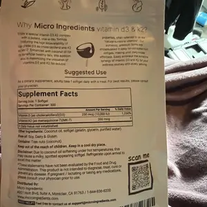 Product Review of Micro Ingredients Vitamin D3 K2 Supplement Softgels from D**.
