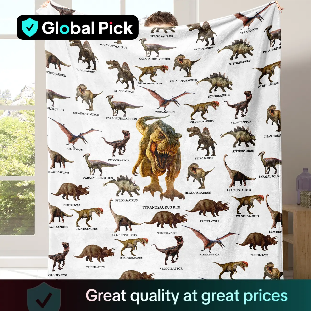 Dinosaur Print Cozy Blanket, 1 Count Soft Comfortable Warm Napping Throw, Sleeping Bedding Supplies for Home Office Travel