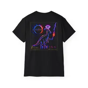 Men's Oversized Ribbed Natural Breathable Illuminated Shadow Logo Tee - Neon Purple Circle Initials, Badge Accent