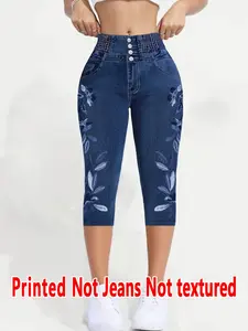 Women's Fitted Capri Pants, Bottom, Natural Waist Design, All Season Wearable, Non-Denim Fabric, Printed Pattern, Versatile Fashion Choice