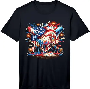 Baseball Drip Ice Cream Patriot American Flag 4th of July Performance T-Shirt  Cotton Shirt