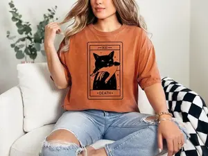 [Sale Up To 50%] Tarot Card Black Cat Comfort Colors Shirt, Tarot Death T-Shirt, Witchy Cat Shirt, Spooky Cat Gift, Halloween Black Cat Shirt,Cat Lover Gift