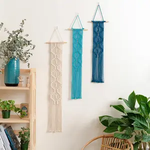 Macrame Wall Hanging Boho Style, Handmade Geometric Pattern, Tassel Background, Bed Headboard Decor, Combinable Strips, Wall Blanket