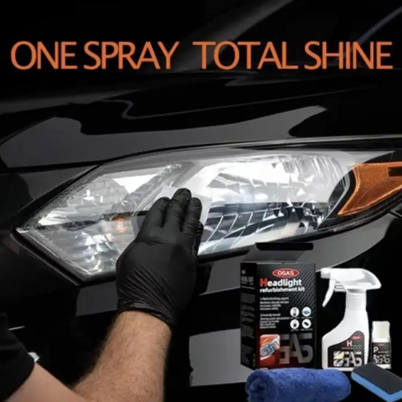 Ogas Headlight Refurbishment Kit - One Spray Total Shine Car Care Solution for Crystal Plating & Yellowing Protection - Auto Accessories for Road Safety & Car Beauty