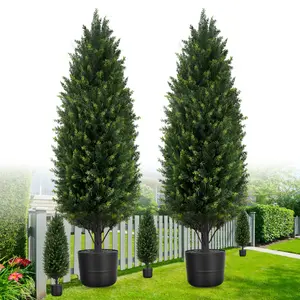 3FT Artificial Topiary Cedar Trees Set of 2, Realistic Faux Evergreen Topiaries Bushes Plants, UV Resistant Outdoor Potted Fake Cypress Pine Tree Shrubs for Porch Garden Home Living Room Office Decor