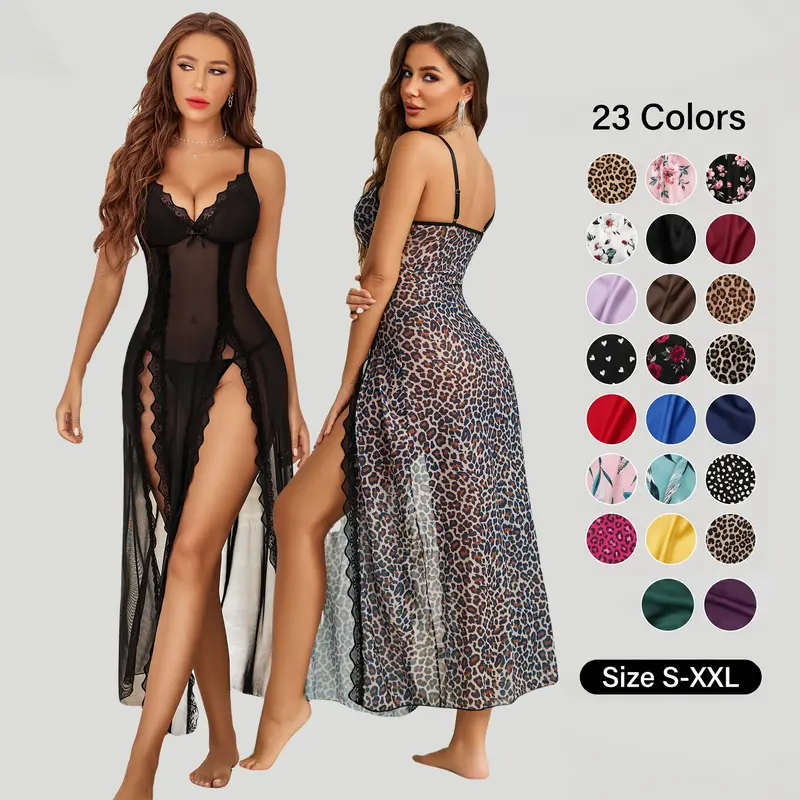 Avidlove Women Lingerie Lace Babydoll Chemise Sexy Mesh Nightdress V Neck Nightwear Side Split Nightgown Soft Lightweight Lingerie Womenswear Sleeveless Loungewear Gifts