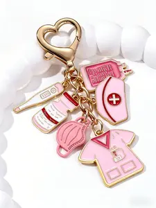 Nurse Doctor Theme Alloy Pendant, Keychain, Women's Decorative Charm with Buckle, Keychain for Bags, Keychain Jewelry, Hearts, Clip, Perfect Gift for International Nurses Day, Heart Design Keychain