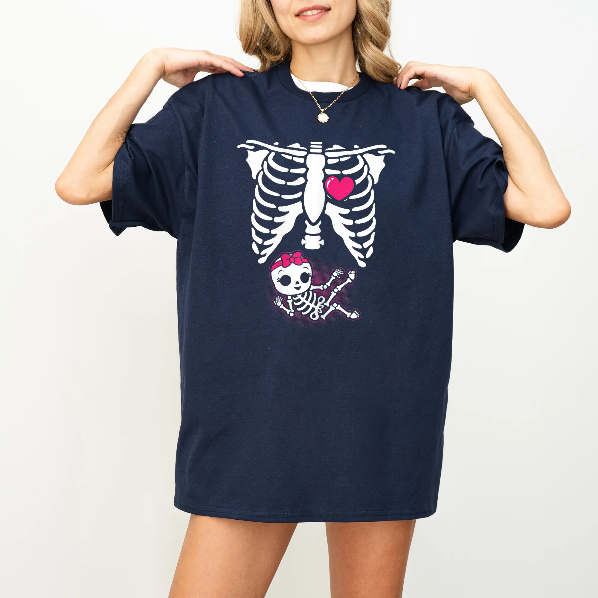 Halloween Skeleton Pregnancy Baby Girl X-Ray Funny Pregnant T-Shirt, Halloween Pregnant T-Shirt, Funny Maternity Halloween Shirt