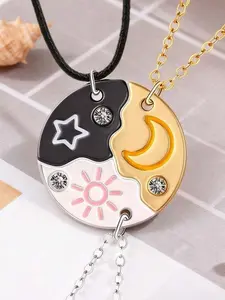 Sun, Moon, & Star Magnetic Necklace Set for 3 - Puzzle Design BFF Jewelry for Best Friends & Sisters Ideal Friendship Gift with Rhinestone Detail Perfect for Birthday, Anniversary, Valentine's Day Magnetic Clasp Necklace Set Inspirational Jewelry