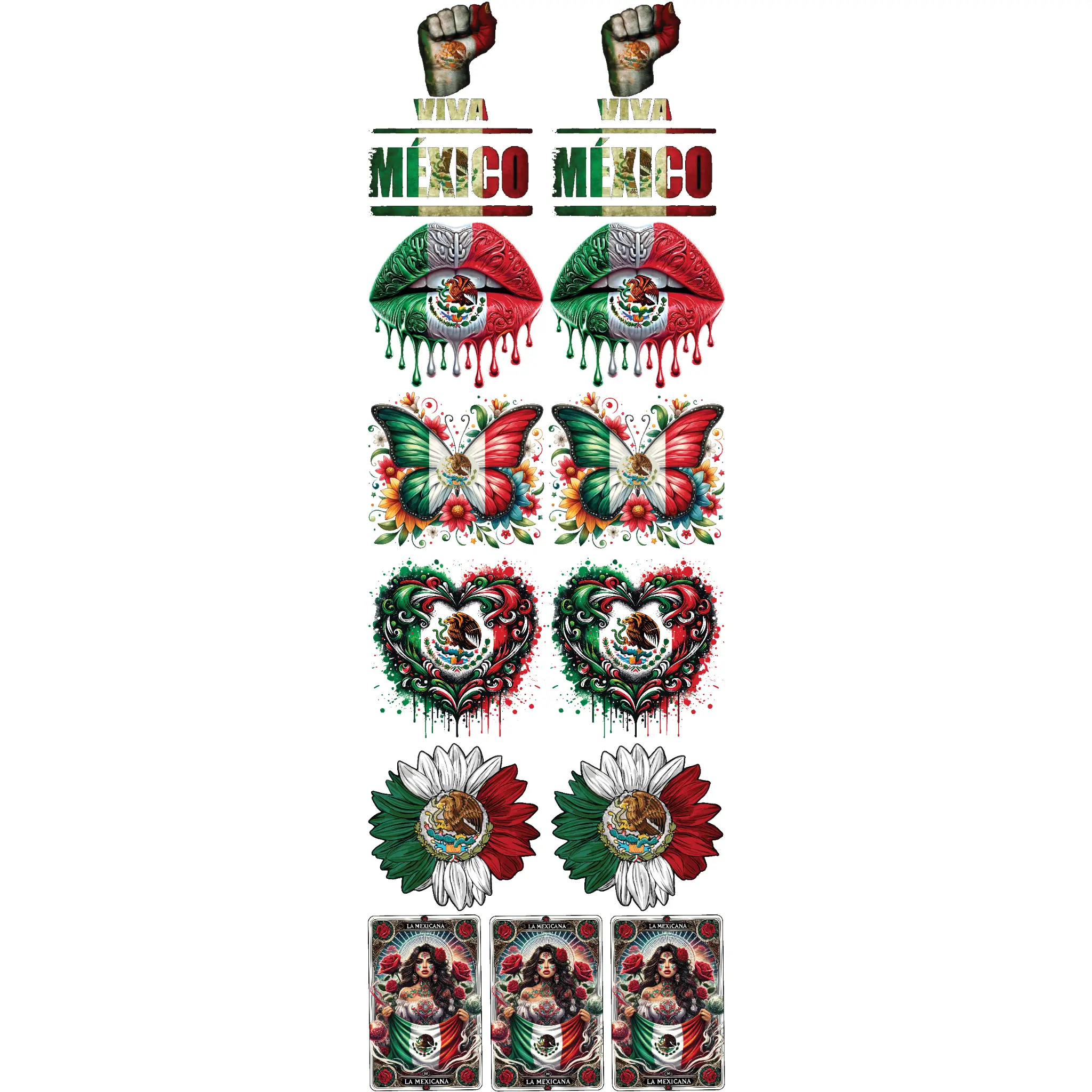 Mexican-Themed DTF Heat Transfer Prints - 3 Vibrant High-Detail Premade Ready-to-Press Flat Sheets, Quick Shipping, for Crafters, DIY Craft Embellishments, Hearts-Infused Specialty DIY Supplies