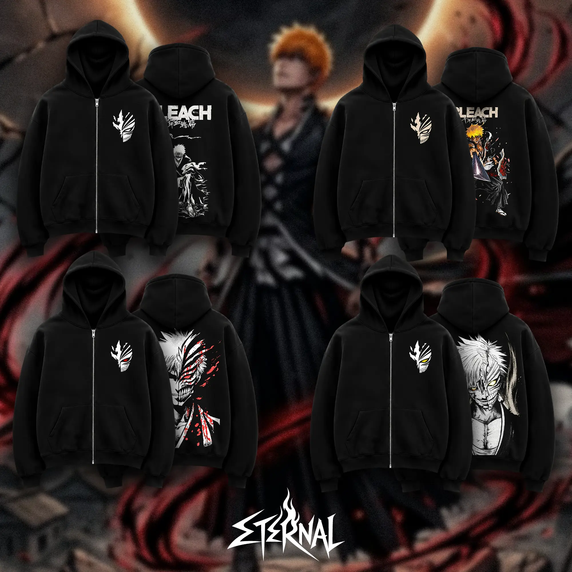 [ETERNAL] Bleach Ichigo Kurosaki Hoodie Zip, Ichigo Hoodie, Soul Reaper Graphic Hoodie, Anime Streetwear, Japanese Manga Hoodie, Unisex Anime Fan Gift