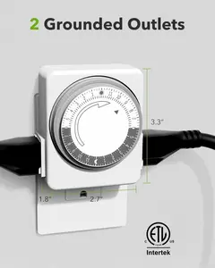 HBN Outlet Timer for Electrical Outlets Indoor, 24 Hour Mechanical Light Timers for Lamps, Dual 3-Prong Plug-in Outlets, 15-Minute Intervals, Heavy Duty Daily Cycle, 1 Pack