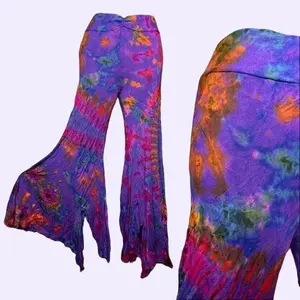 Rainbow Flow Tie-Dye Flare Pants - Boho Bell Bottoms, Asymmetrical Hem, Festival-Ready, Comfortable Women's Wear - Womenswear