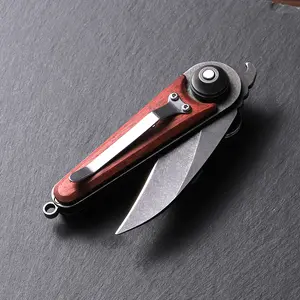 Compact Kitchen Utility Knife, Stainless Steel Curved Blade with Wood-Style Handle for Fruit, Vegetable & Home Cooking Prep